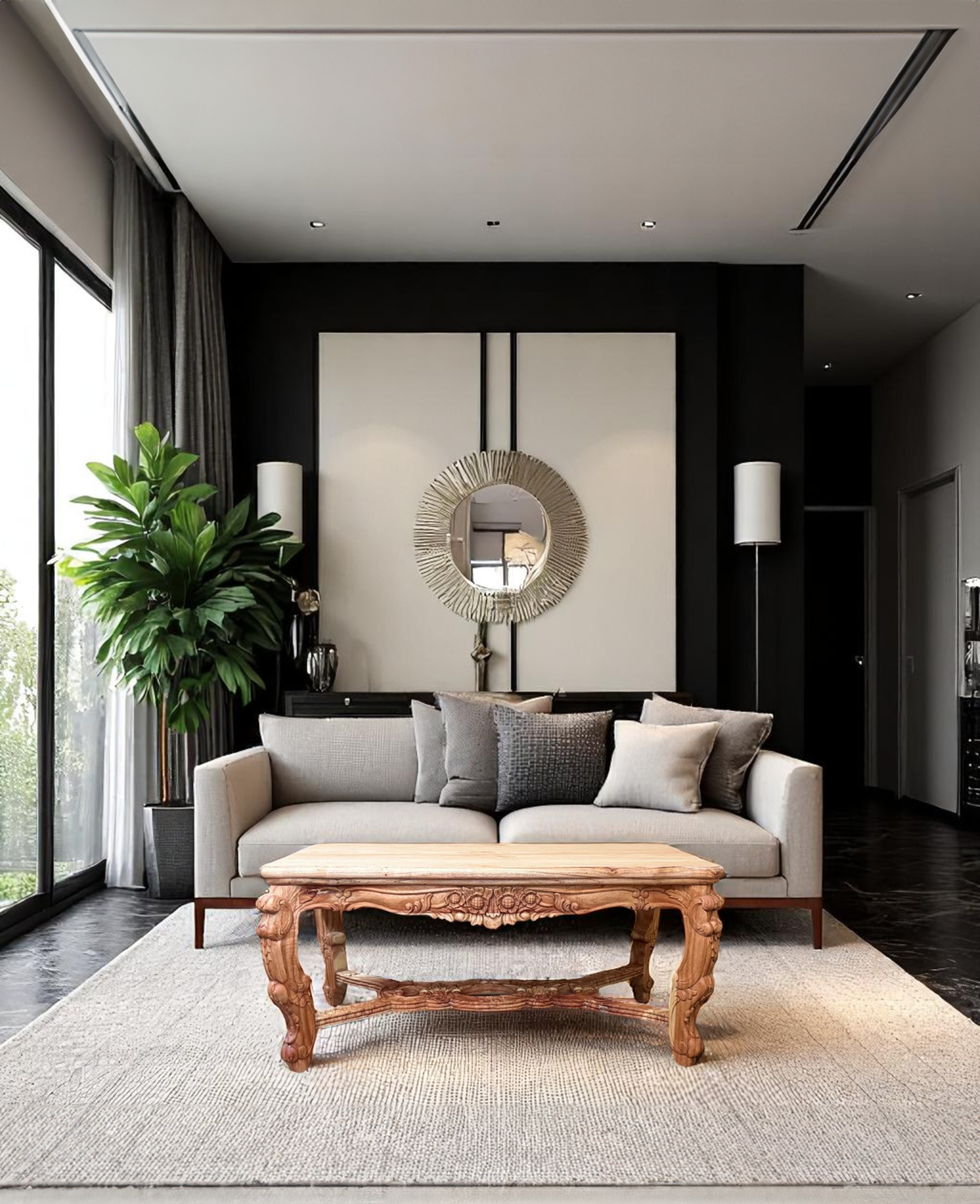 Coffee Table SHR | Natural wood finish with engraved feet and sides