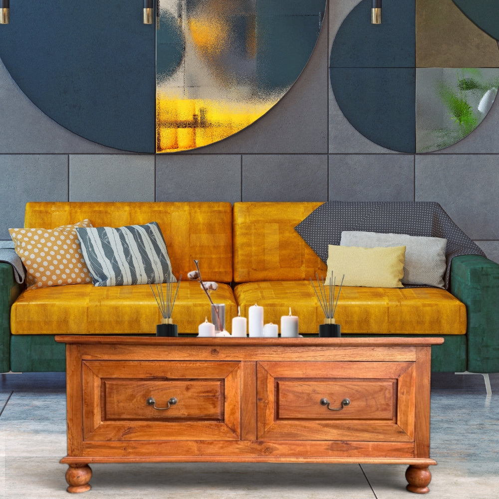 LONDON COFFEE TABLE | SEALED TEAK WOOD WITH 2 DRAWERS