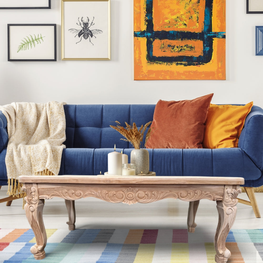 Coffee Table SHR | Natural wood finish with engraved feet and sides