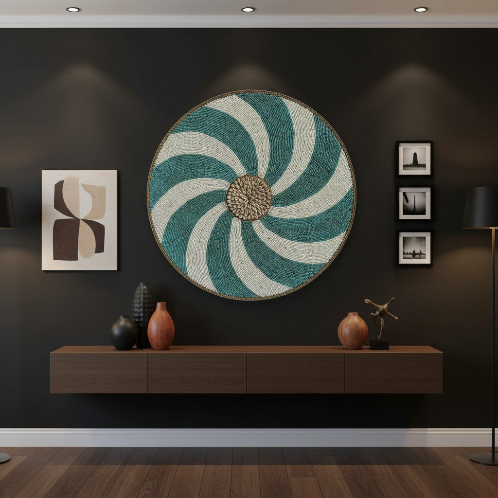 Beaded Swirl Wall Decoration | 80cm, Blue & White