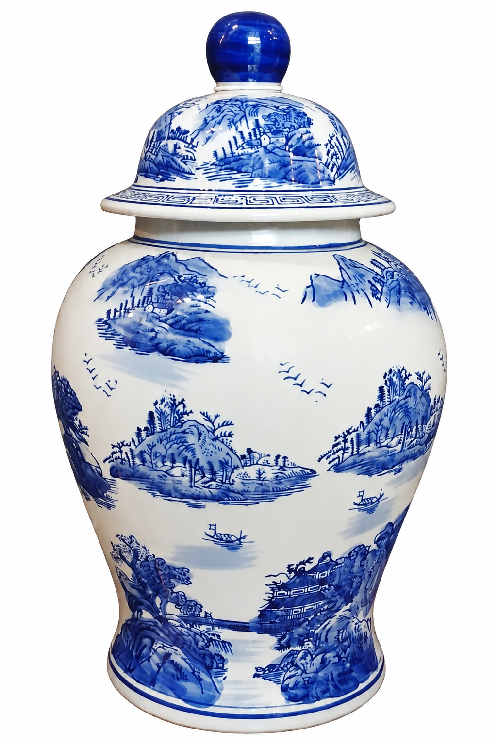 Classic Blue Lamp; White Porcelain Ginger Jar