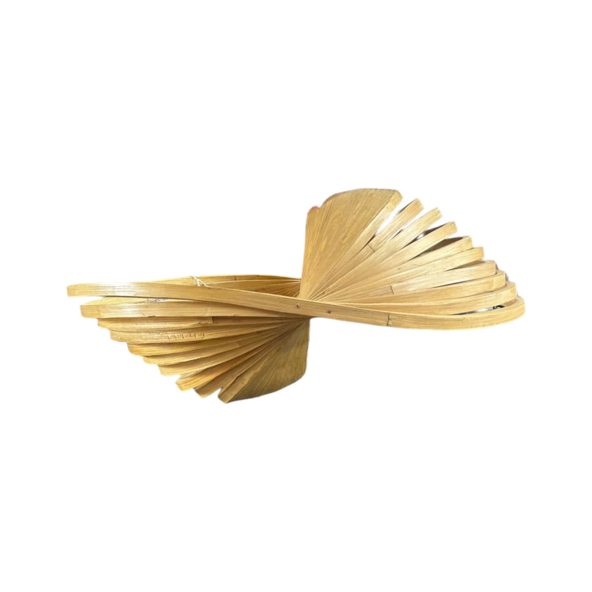 Abstract sculptural pendant light featuring two intersecting leaf-inspired panels with a brushed metallic finish and integrated LED illumination. A striking statement ceiling light for modern, luxury, contemporary, and designer interiors.