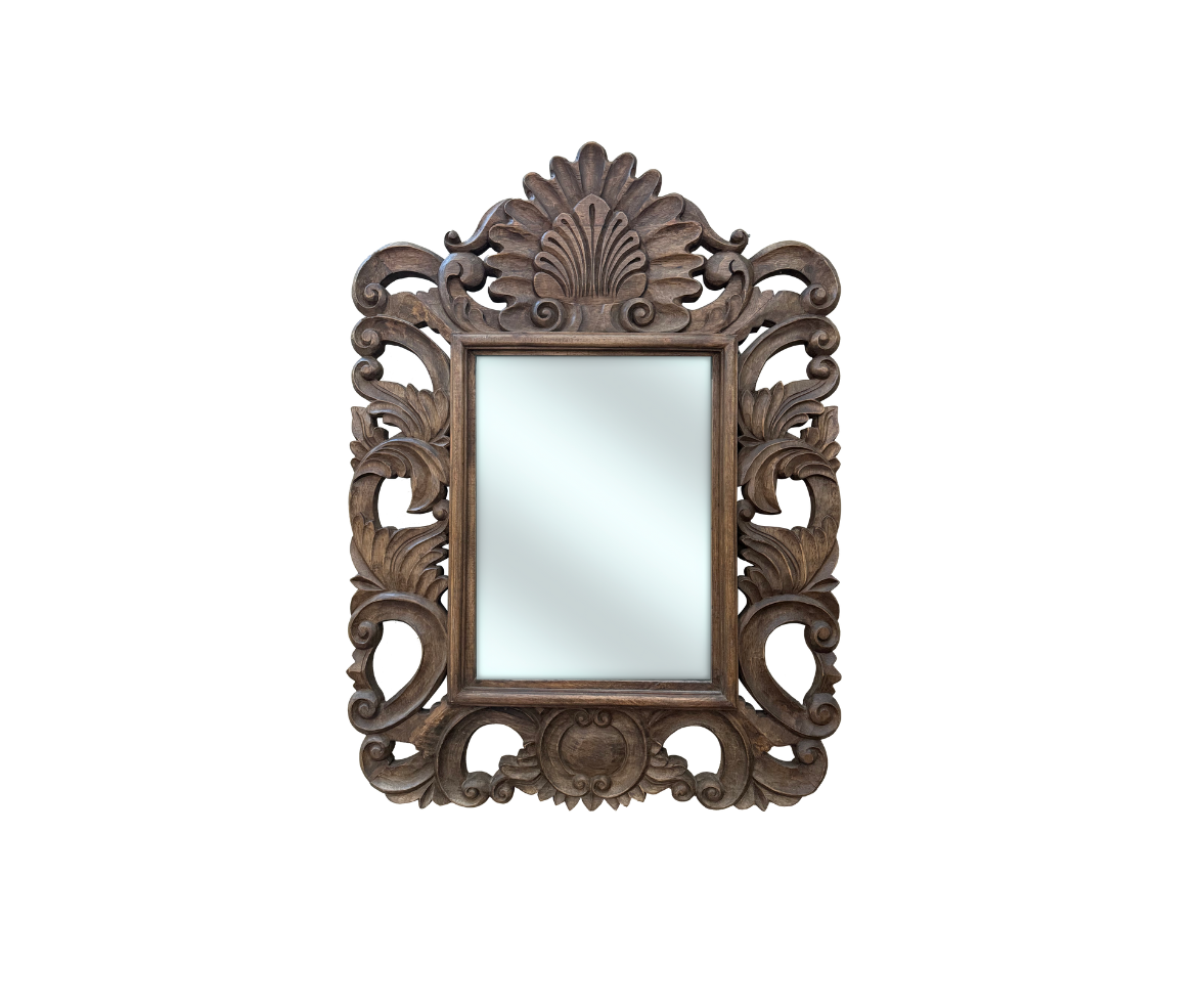 Paloma Mirror 120x90cm in Ornately Decorated Dark Wood Finish Frame