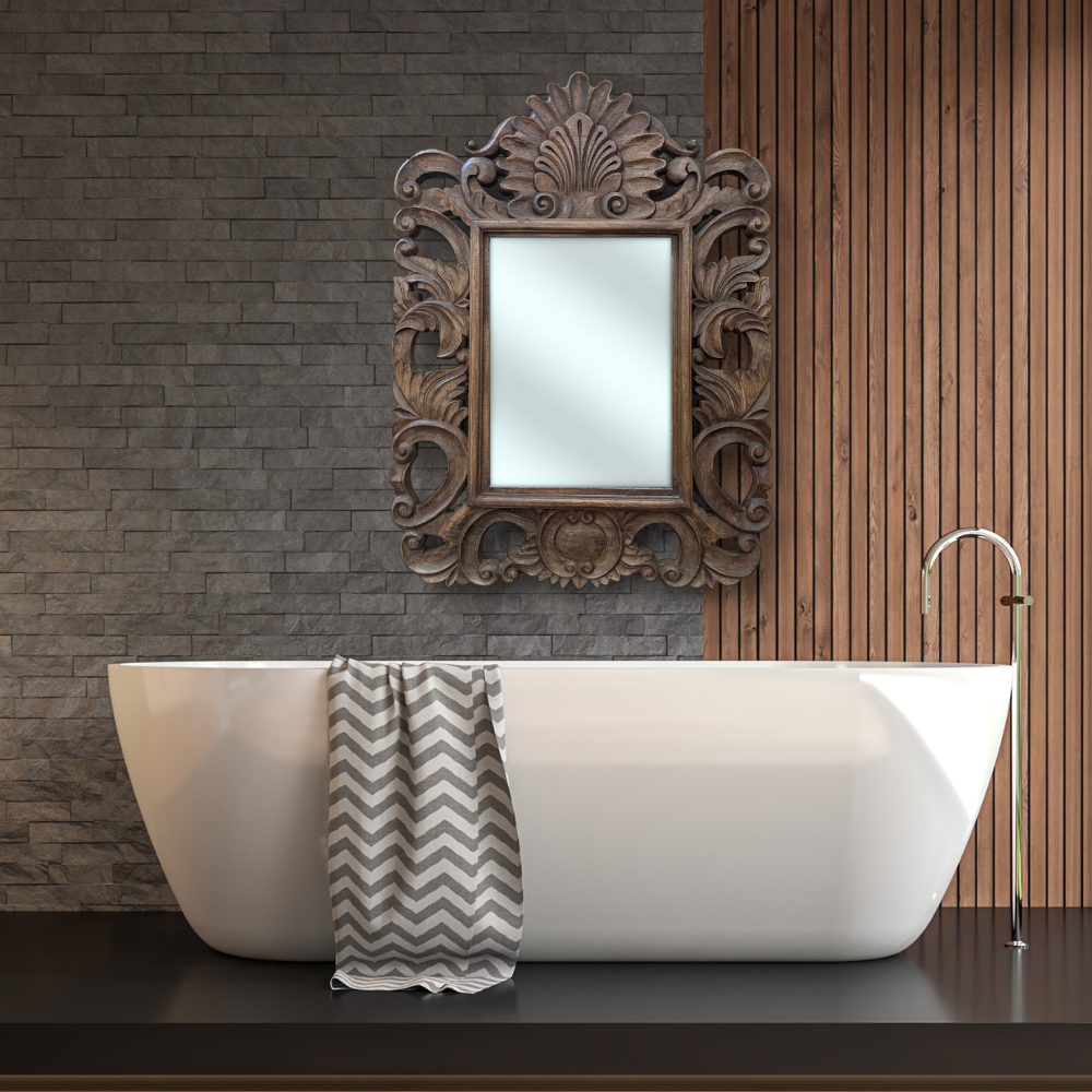 Paloma Mirror 120x90cm in Ornately Decorated Dark Wood Finish Frame