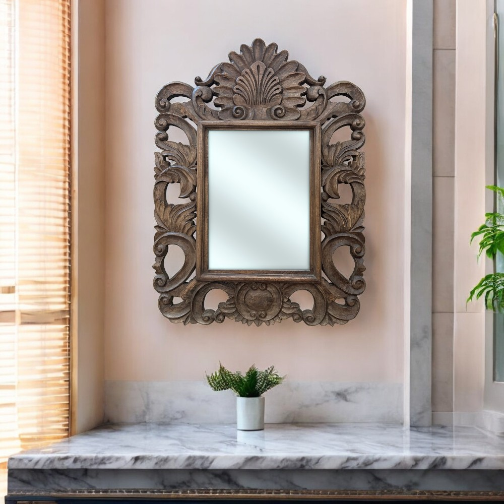 Paloma Mirror 120x90cm in Ornately Decorated Dark Wood Finish Frame