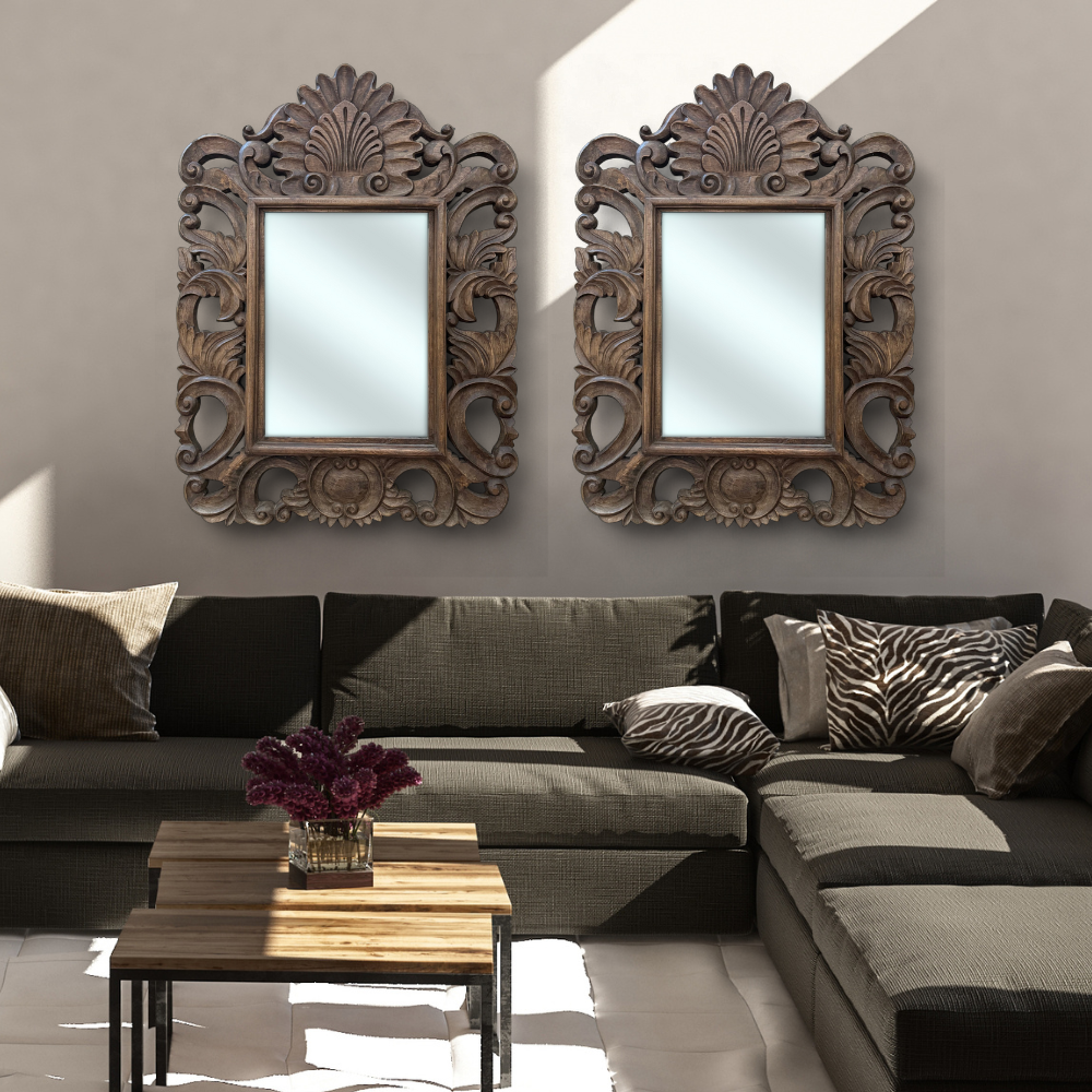 Paloma Mirror 120x90cm in Ornately Decorated Dark Wood Finish Frame
