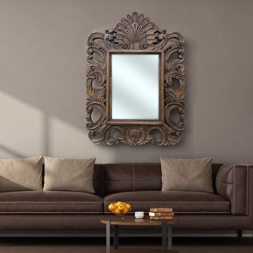 Paloma Mirror 120x90cm in Ornately Decorated Dark Wood Finish Frame