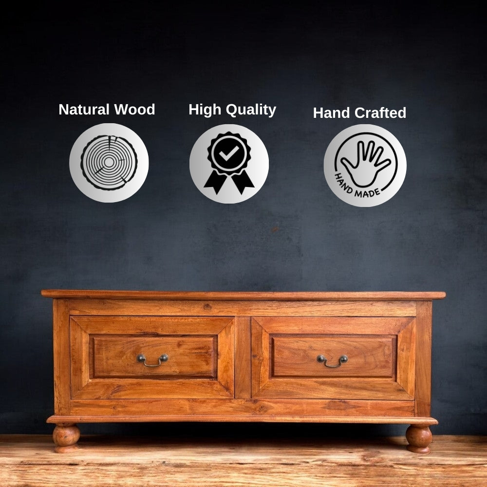 LONDON COFFEE TABLE | SEALED TEAK WOOD WITH 2 DRAWERS