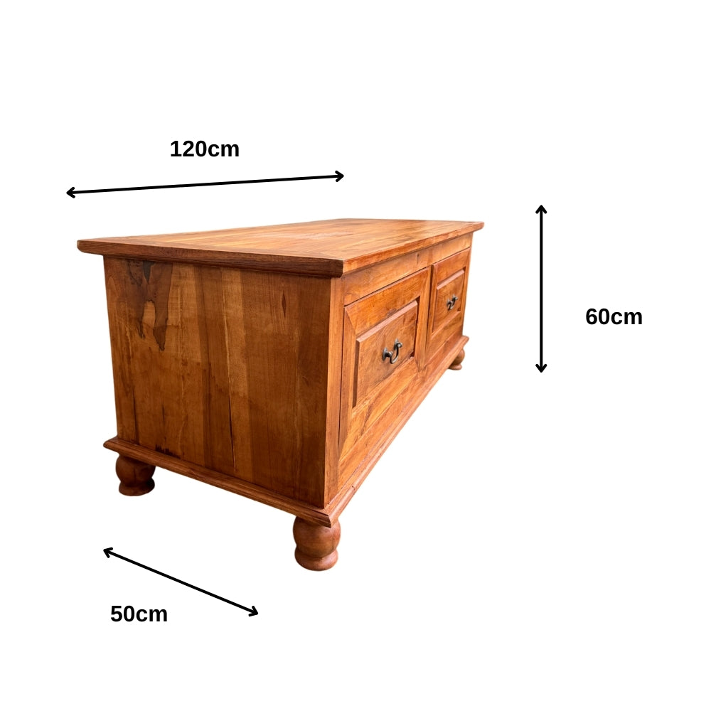 LONDON COFFEE TABLE | SEALED TEAK WOOD WITH 2 DRAWERS