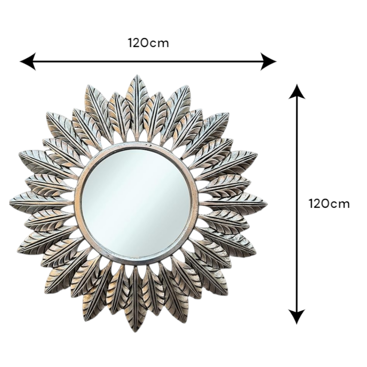 Round Catalina Mirror with Silver Antique Ornately Decorated Frame | 120x120cm