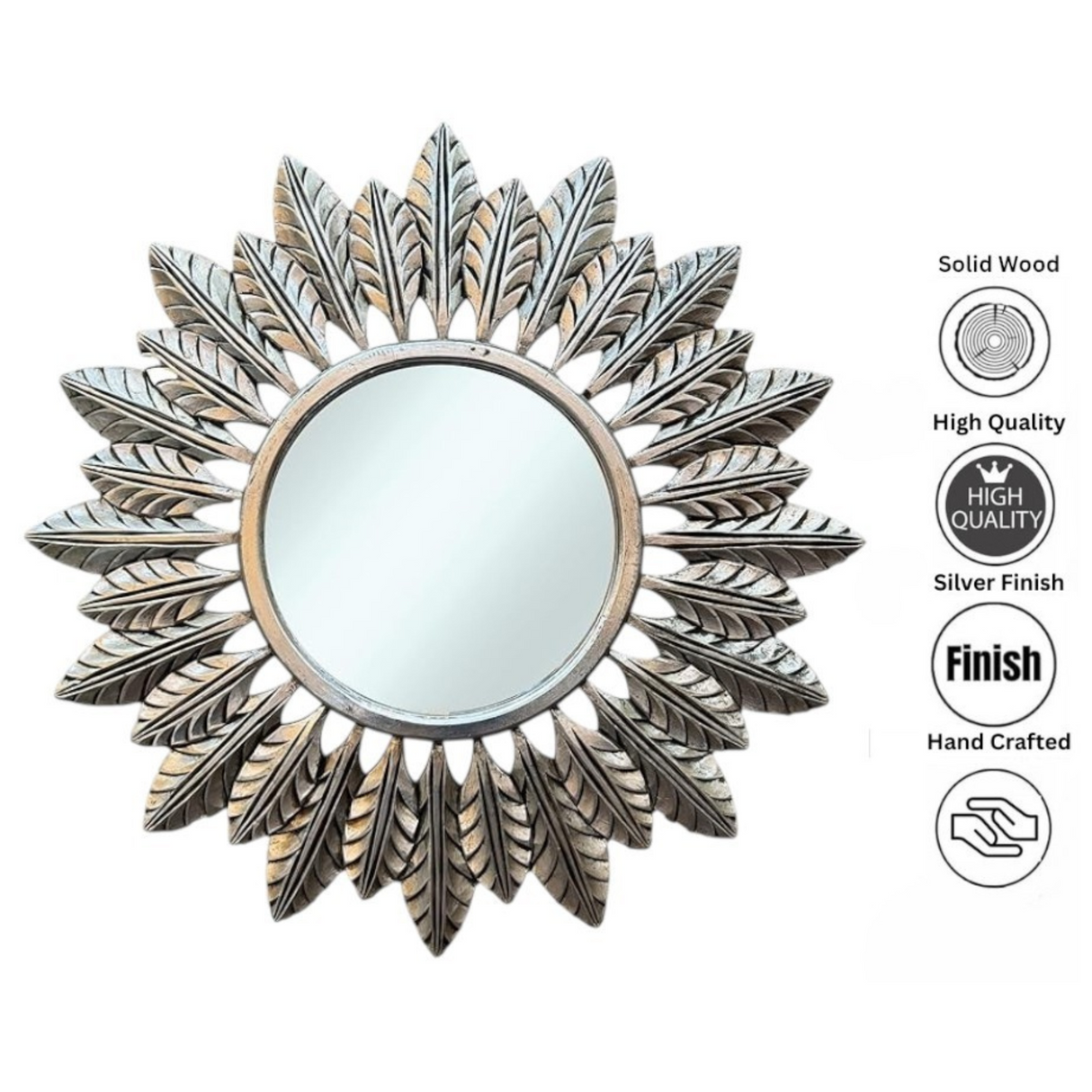 Round Catalina Mirror with Silver Antique Ornately Decorated Frame | 120x120cm
