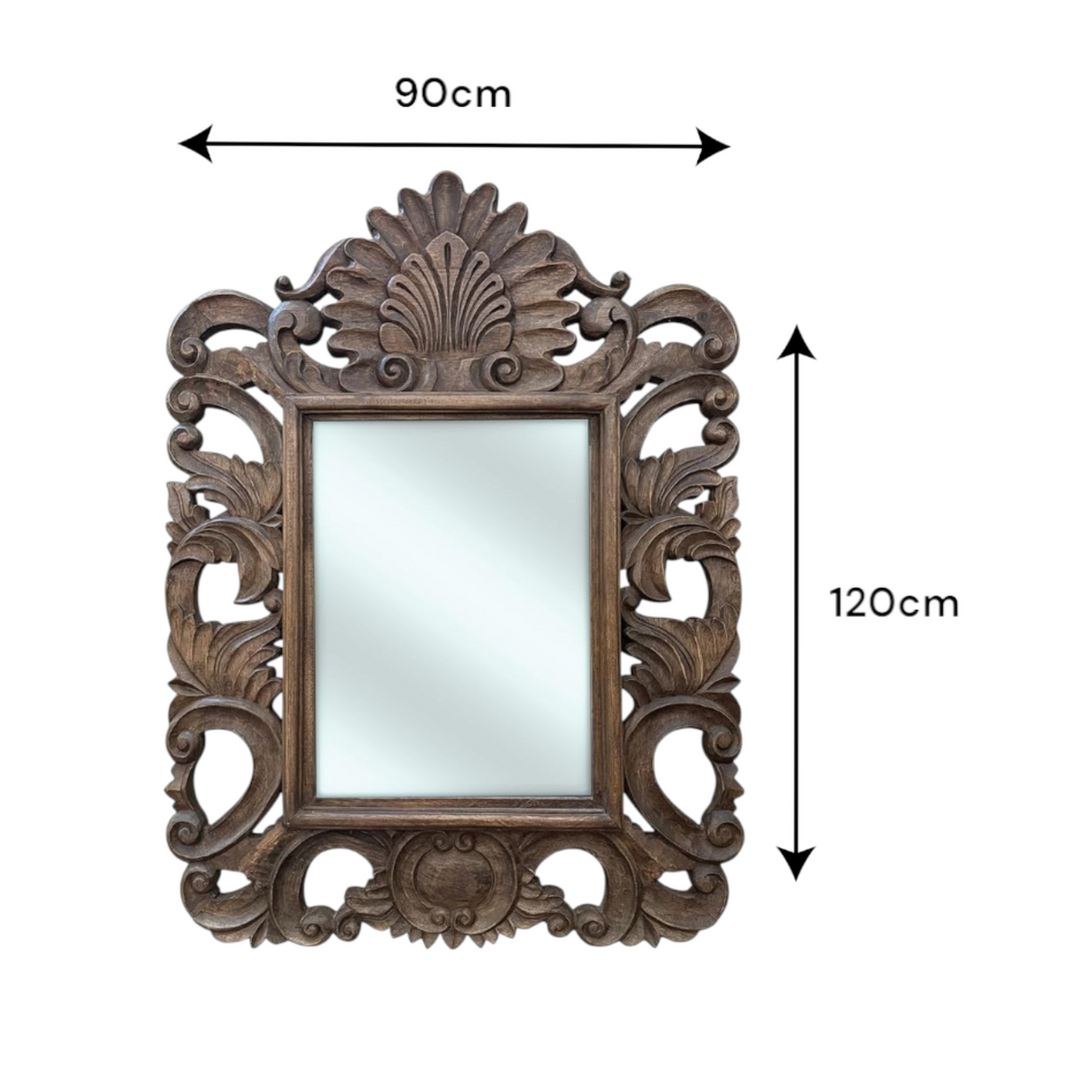 Paloma Mirror 120x90cm in Ornately Decorated Dark Wood Finish Frame