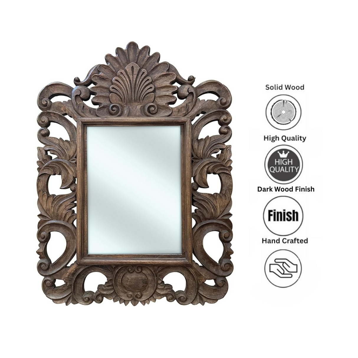Paloma Mirror 120x90cm in Ornately Decorated Dark Wood Finish Frame