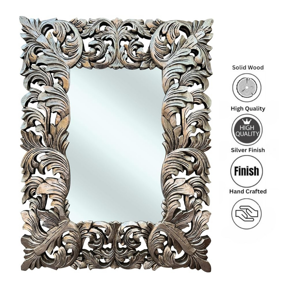 Mirror Deco No List Frame 120x90 | Silver Large Hanging Wall Mirror