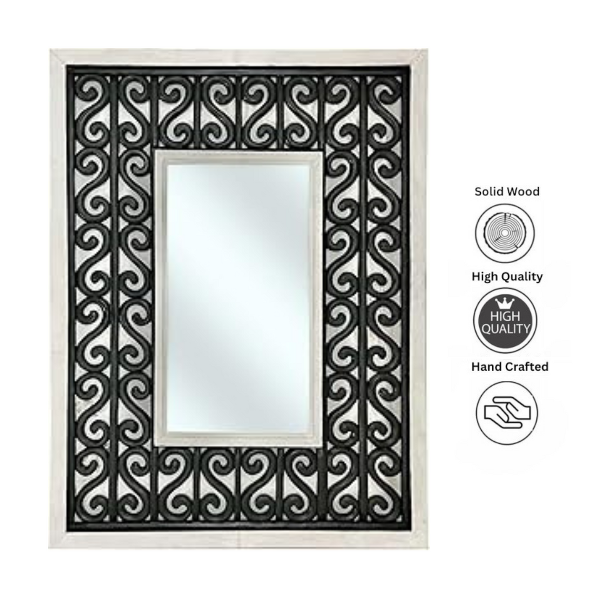 Borneo Rectangular Mirror | Black & White Decorated Frame
