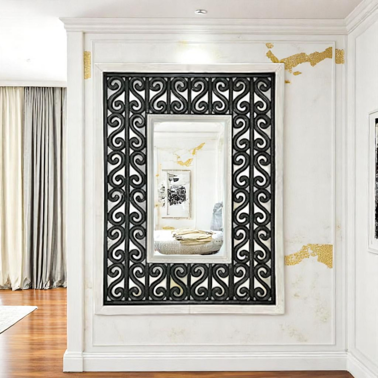 Borneo Rectangular Mirror | Black & White Decorated Frame