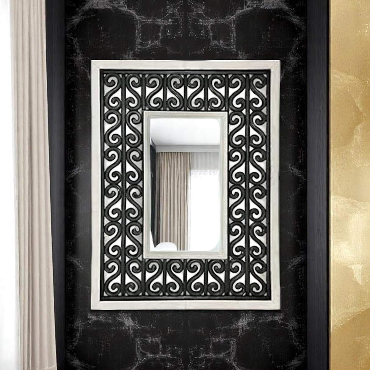 Borneo Rectangular Mirror | Black & White Decorated Frame