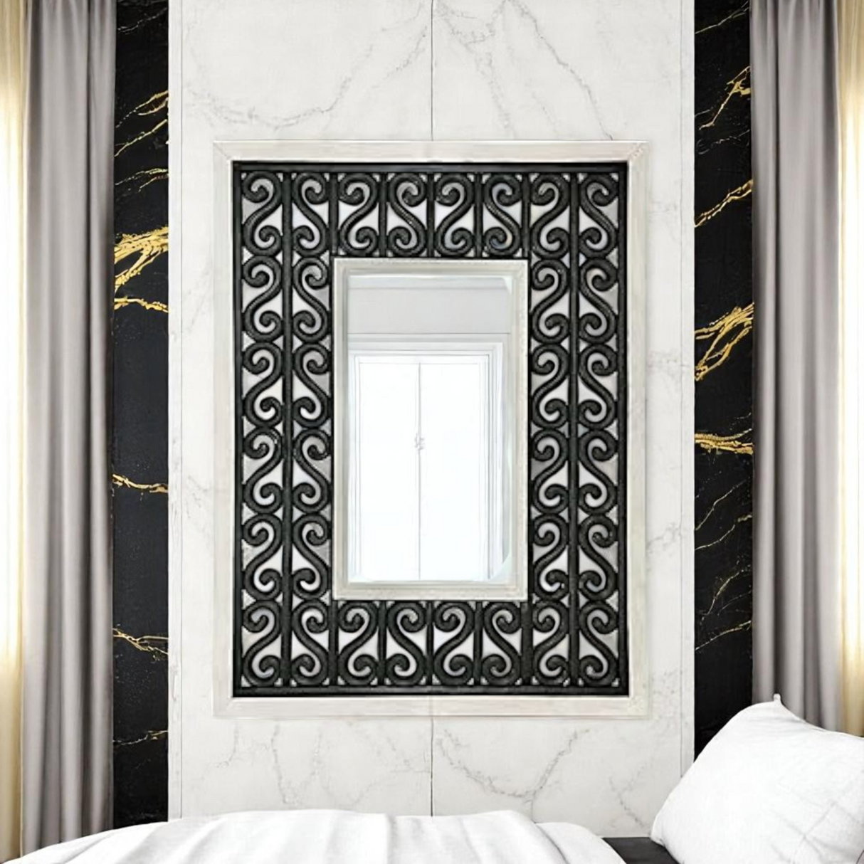Borneo Rectangular Mirror | Black & White Decorated Frame