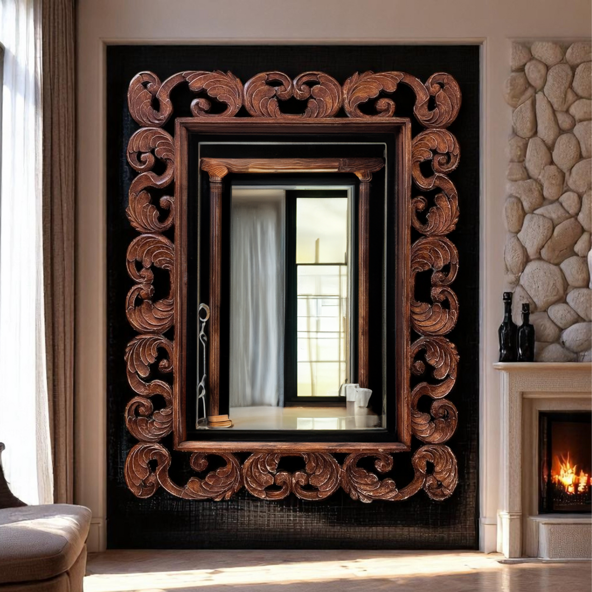 France Classic Mirror 180x140 | Brown, Bone