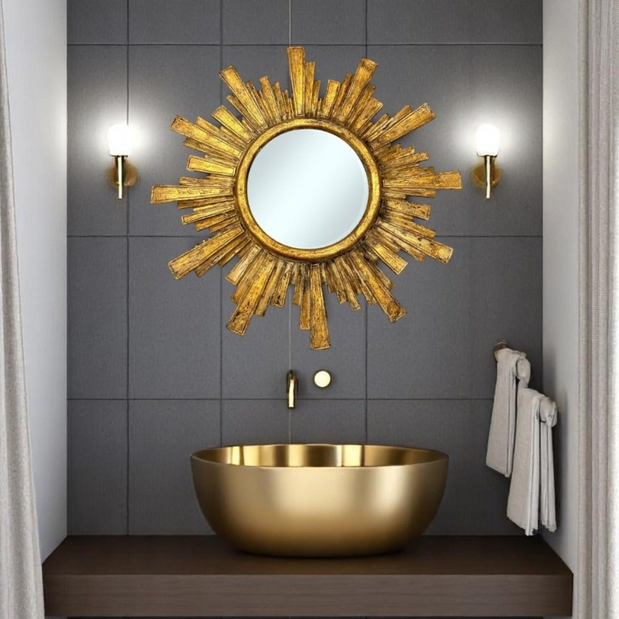 Sunblast Round Mirror | Gold Crack