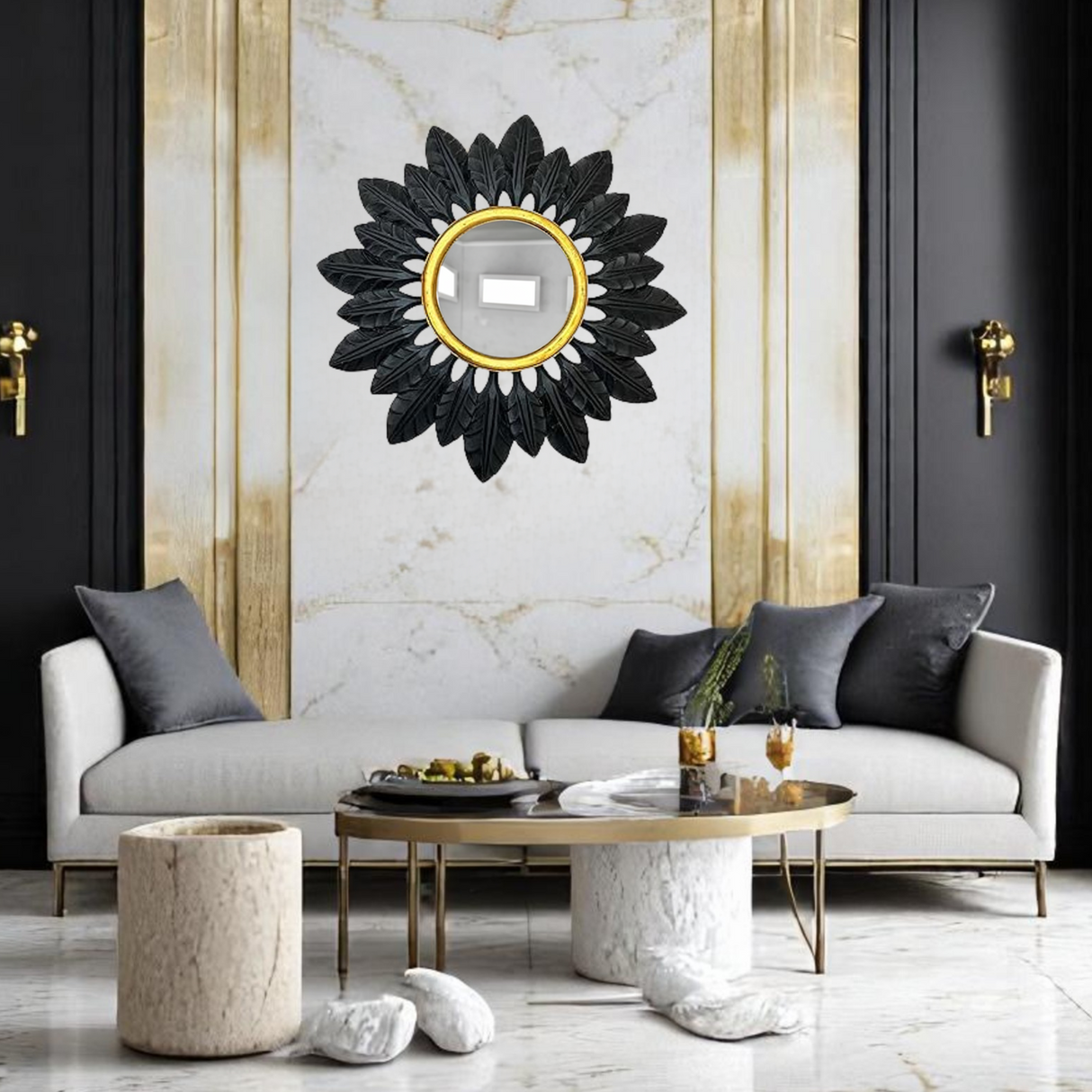 Catalina Mirror Round | Black & Gold Large Wall Mirror