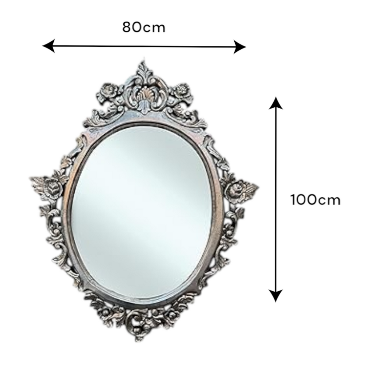 Mirror Oval Anggur Silver Antique 100x80 | Silver