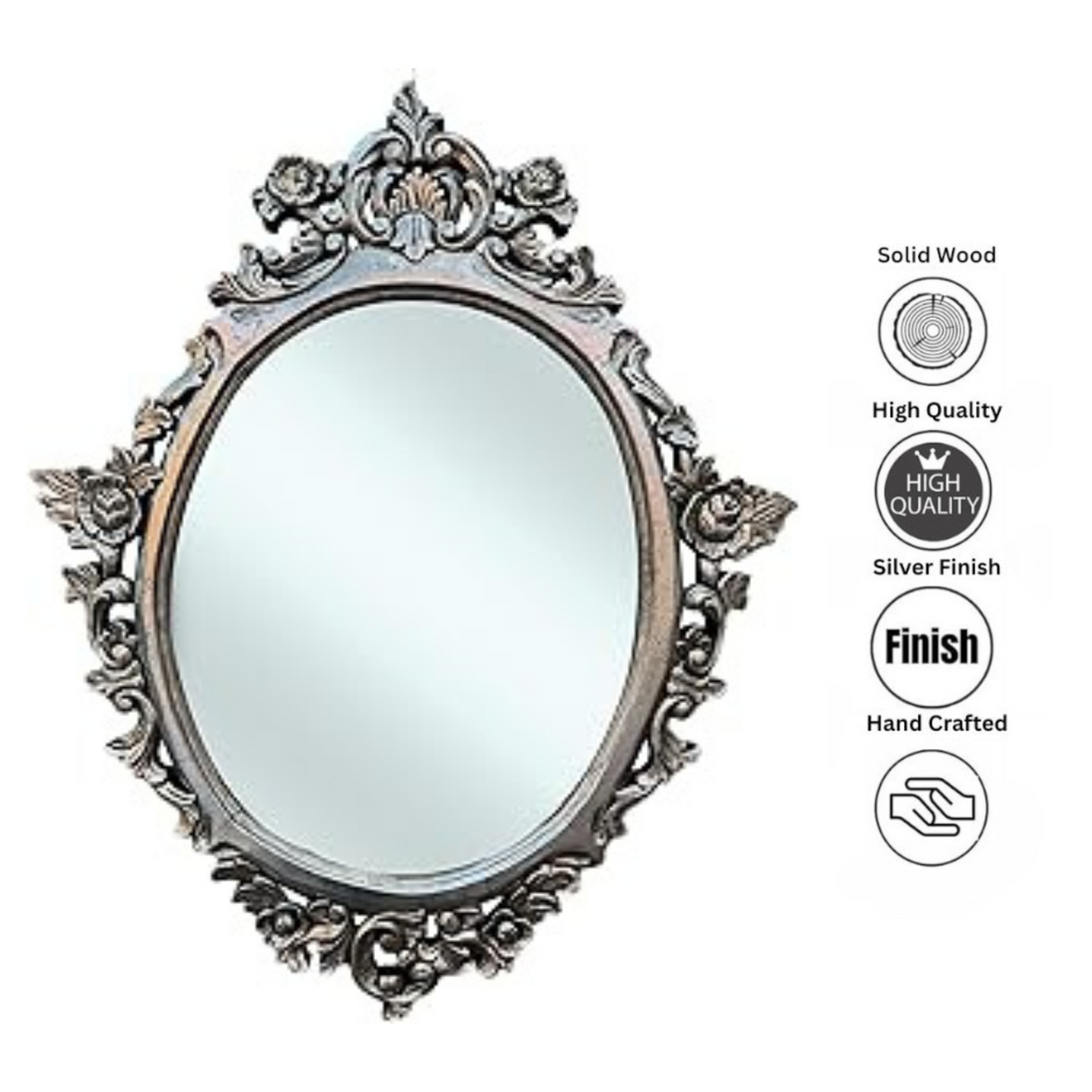 Mirror Oval Anggur Silver Antique 100x80 | Silver