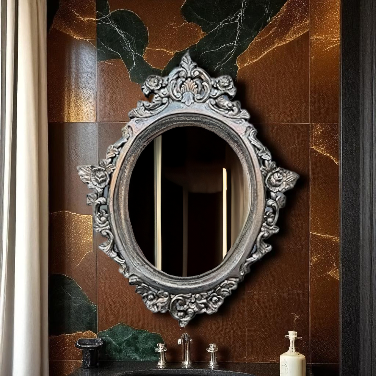 Mirror Oval Anggur Silver Antique 100x80 | Silver