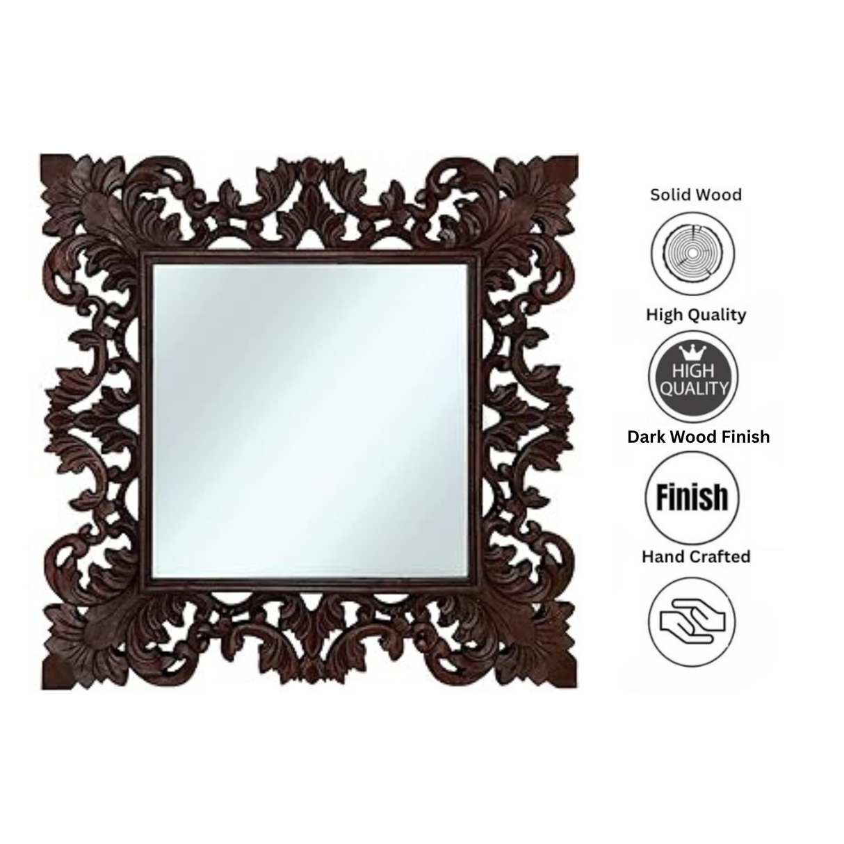 Baron Art Décor Square Mirror | Dark Brown Large Wall Mirror