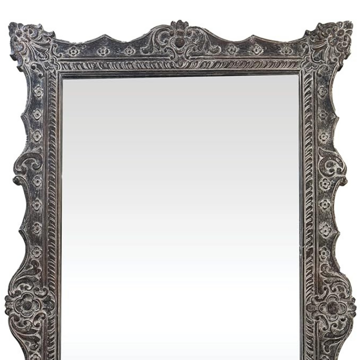 Antonio Antiq Large Wall Mirror With Ornately Decorated Grey Frame