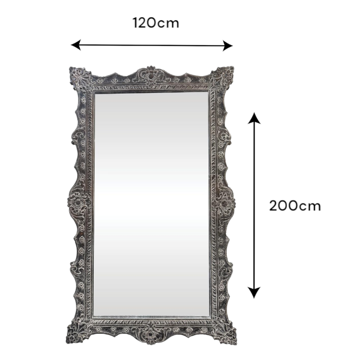 Antonio Antiq Large Wall Mirror With Ornately Decorated Grey Frame