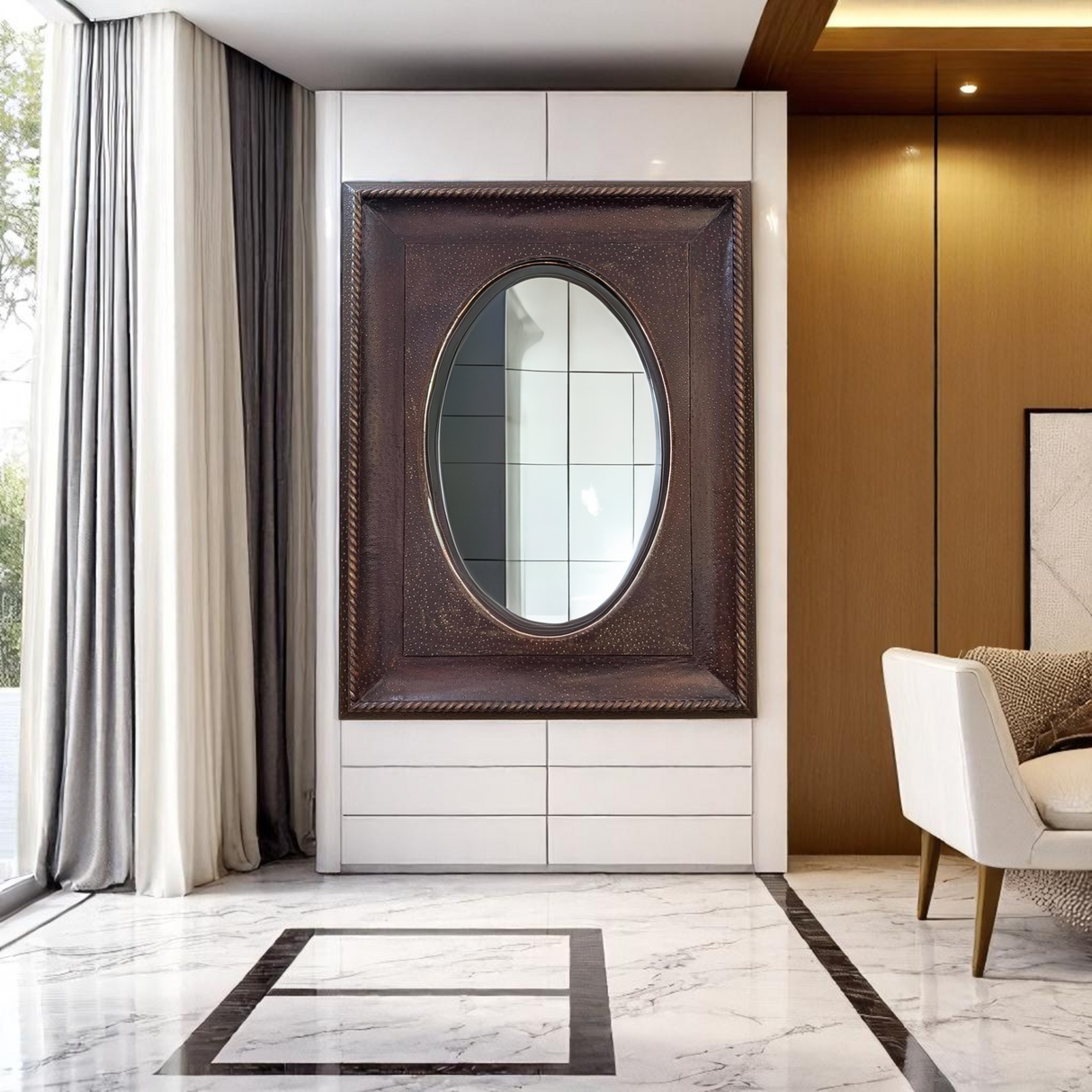 Ostrich Sqr Oval Mirror 130x98cm Large Wall Mirror