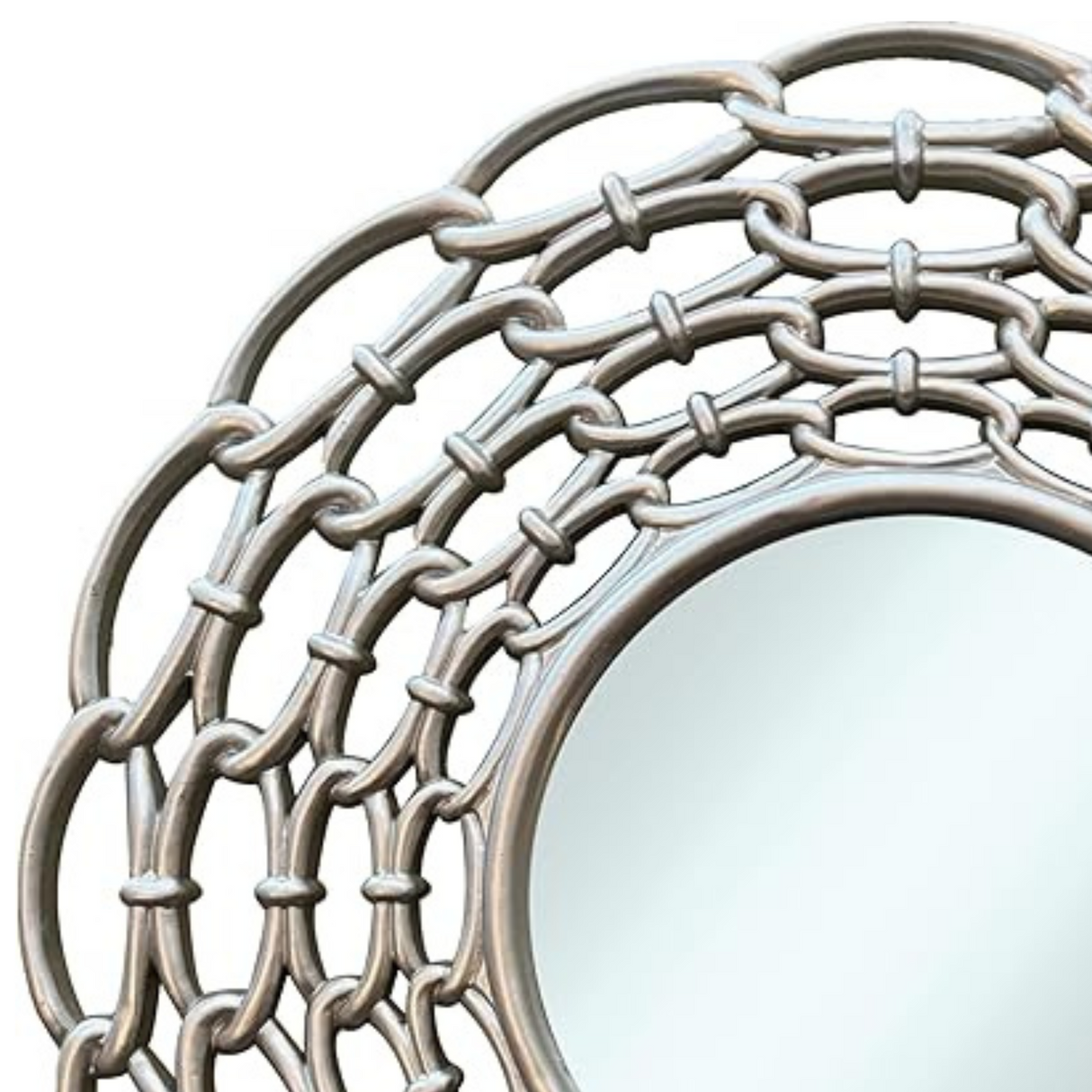 LS23 Mirror with Ornately Decorated Frame | Round Silver 63x63cm