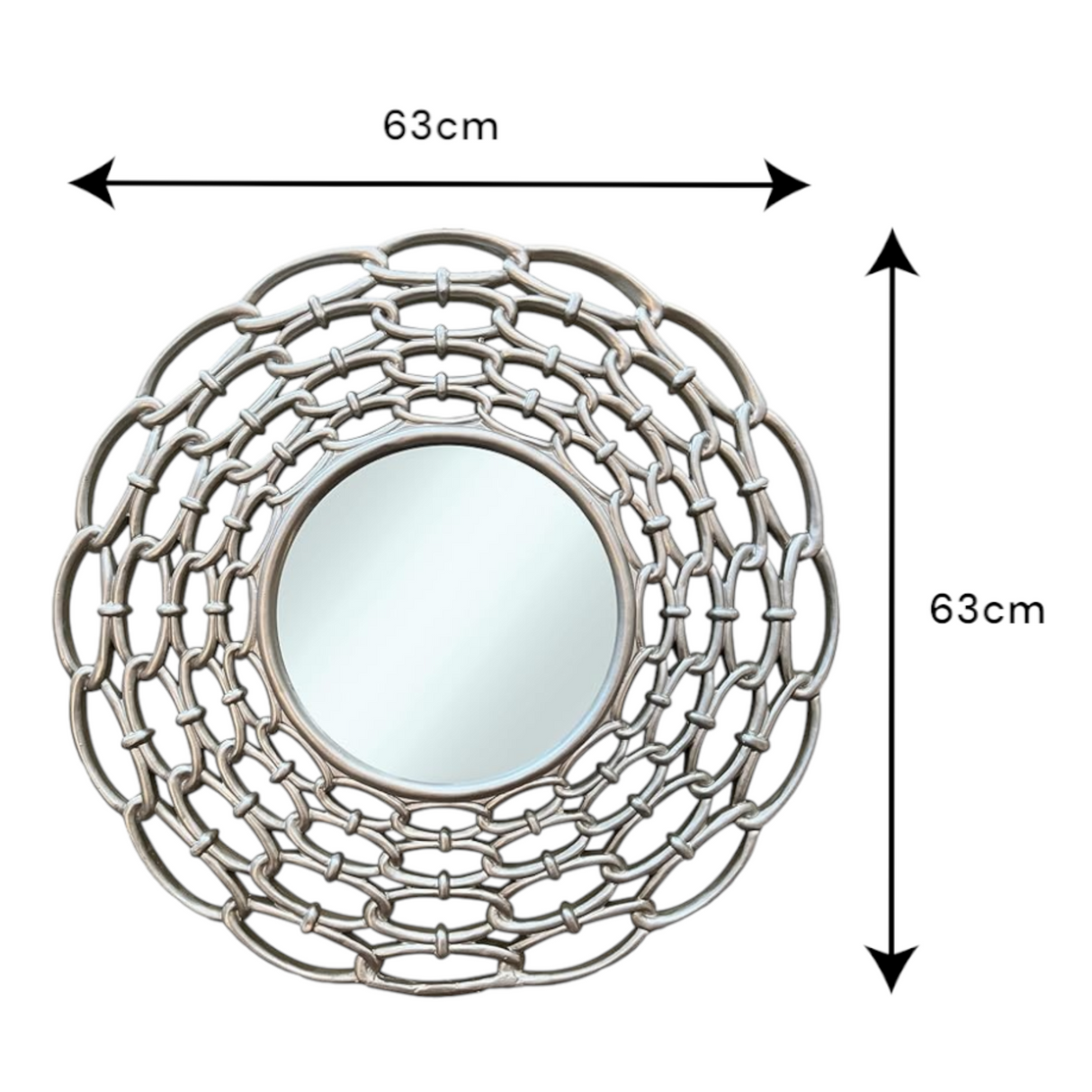LS23 Mirror with Ornately Decorated Frame | Round Silver 63x63cm