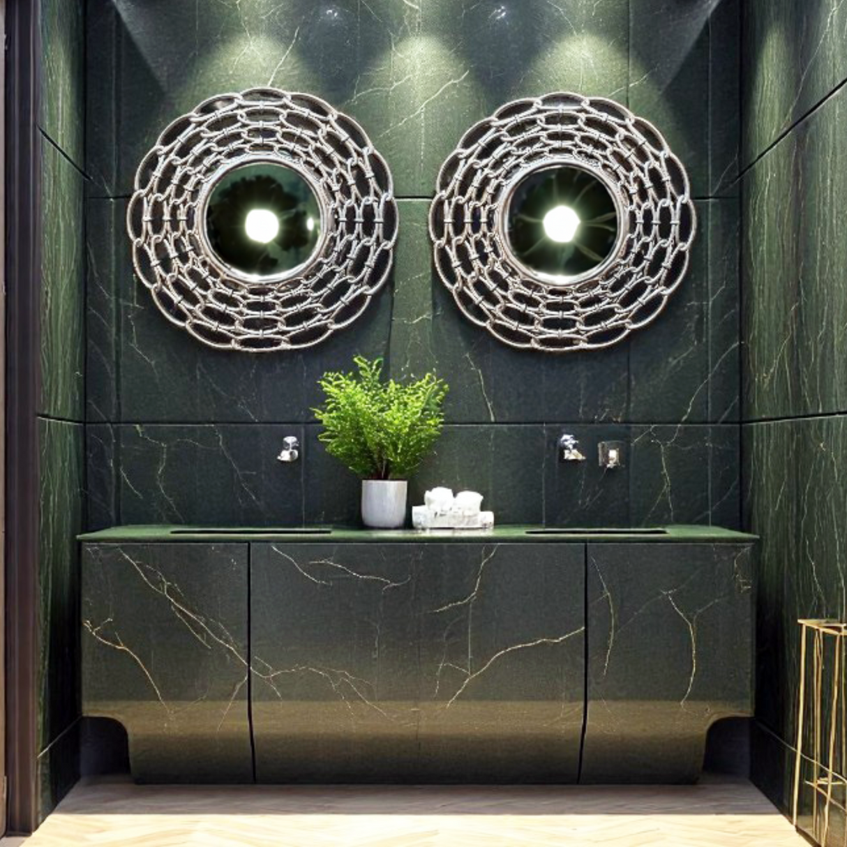 LS23 Mirror with Ornately Decorated Frame | Round Silver 63x63cm