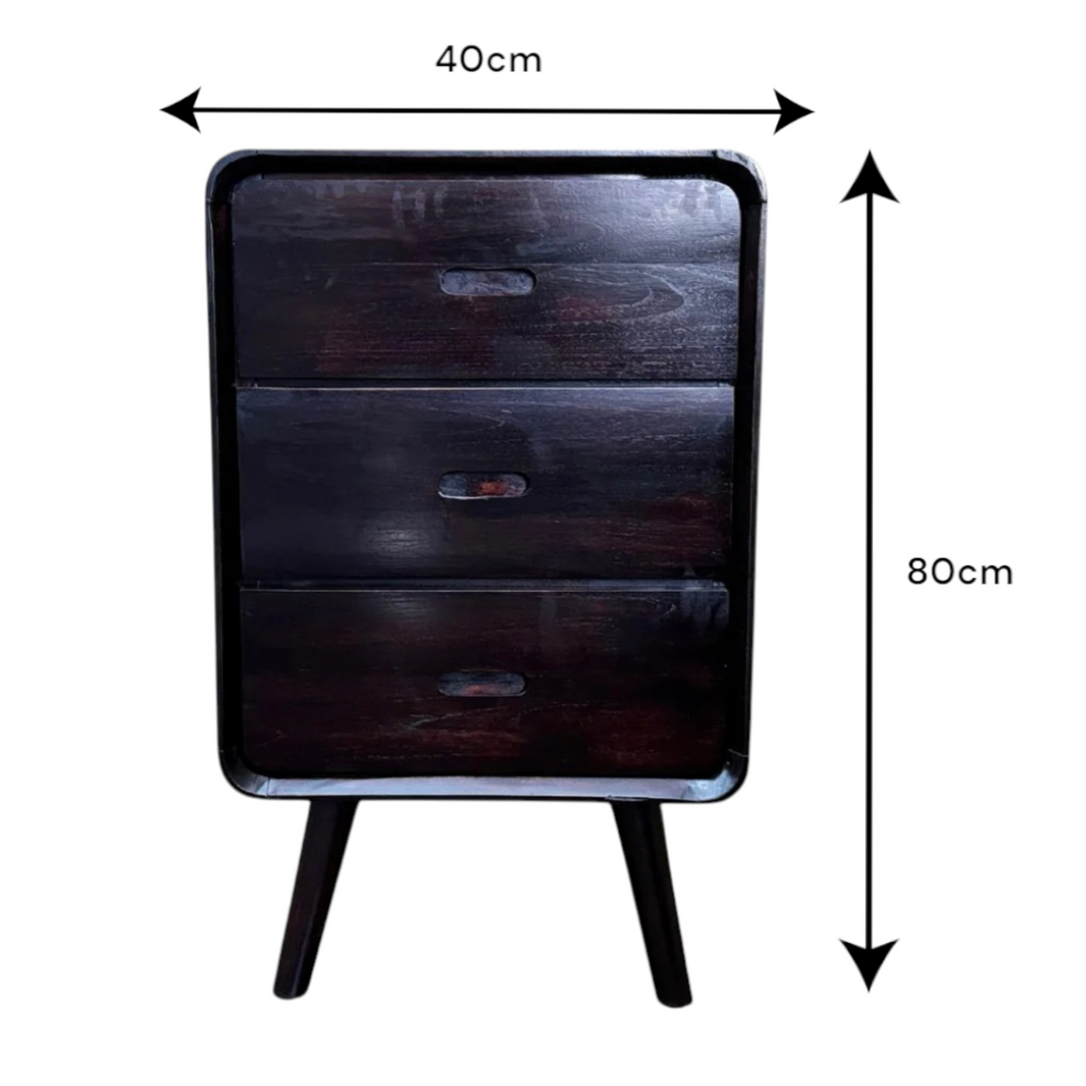 Retro Bedside Pedestal 3 Drawers | Dark Wood Finish