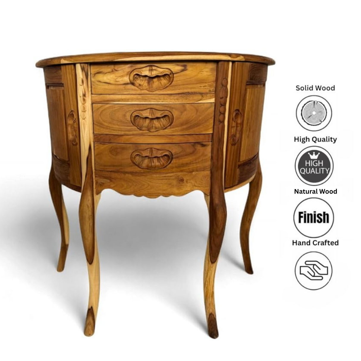 Half Round Table Plain with 2 Doors | Teak