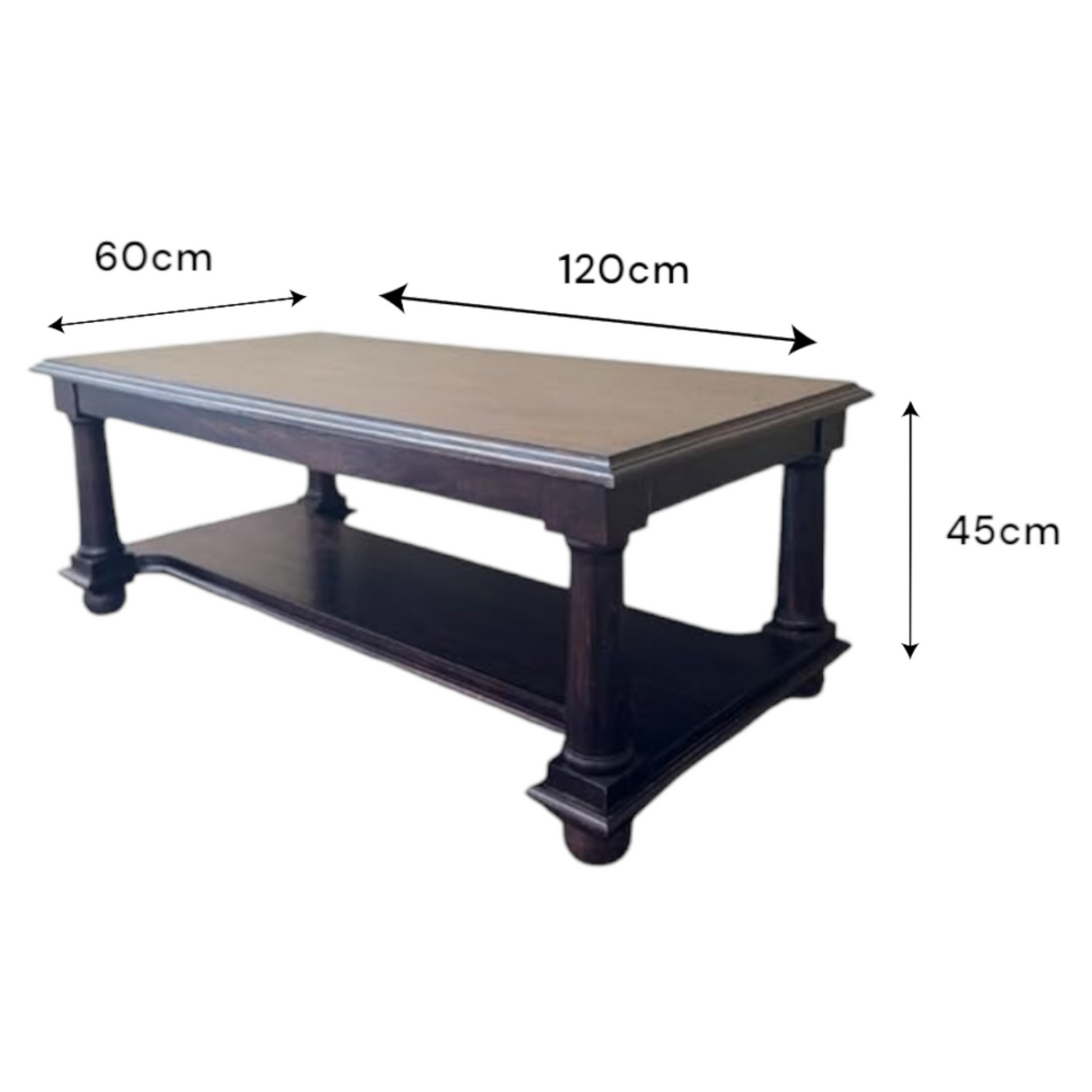 Post Coffee Table | Dark Stained Teak Wood With Natural Finish