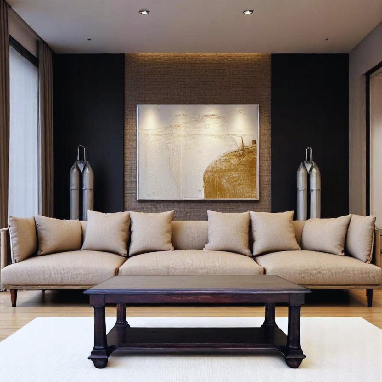 Post Coffee Table | Dark Stained Teak Wood With Natural Finish