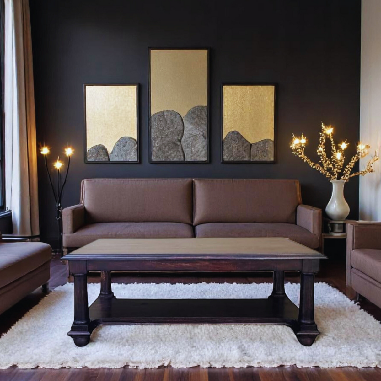 Post Coffee Table | Dark Stained Teak Wood With Natural Finish