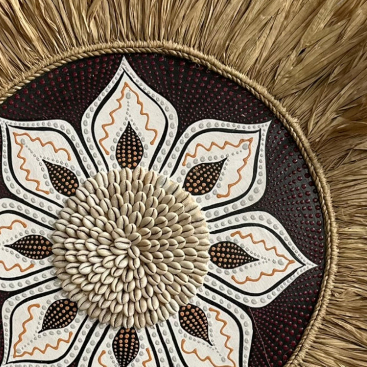 Beaded Floral Wall Decoration | 70cm, Brown, Maroon & Natural