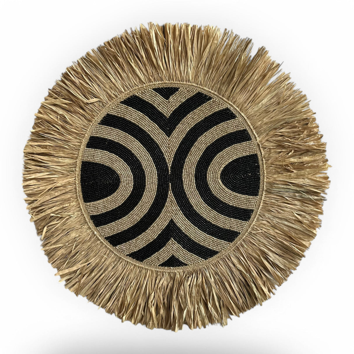 Beaded Geometric Wall Decoration | 70cm, Black & Natural