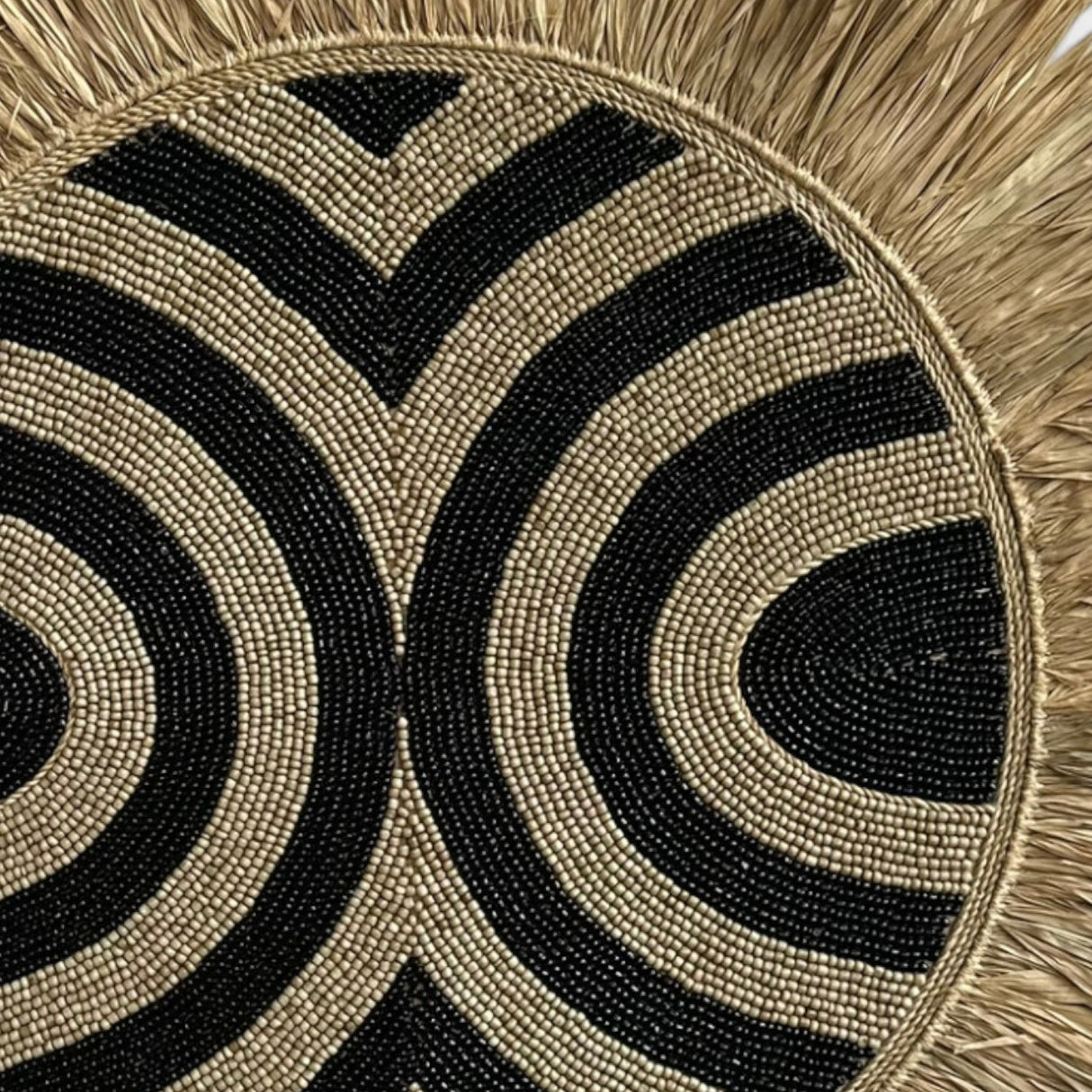 Beaded Geometric Wall Decoration | 70cm, Black & Natural