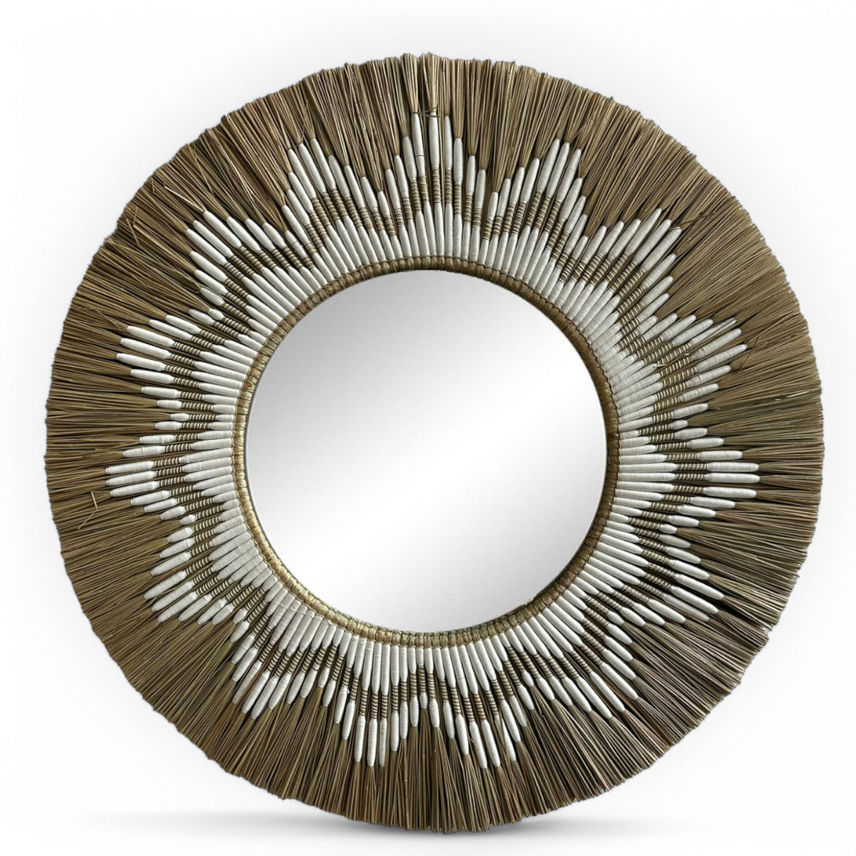 Natural Frame Mirror | White Pattern, Woven 100cm