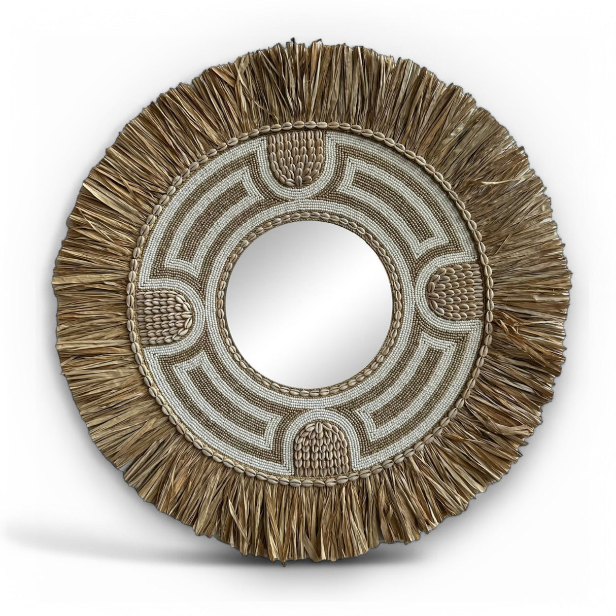 Natural Frame Mirror | Beaded, Woven 80cm