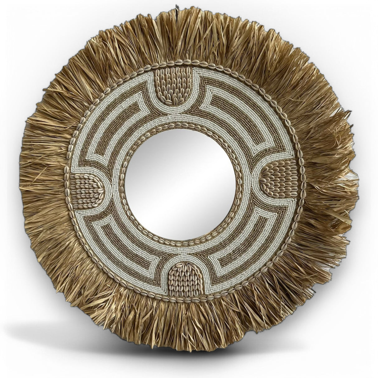 Natural Frame Mirror | Beaded, Woven 70cm
