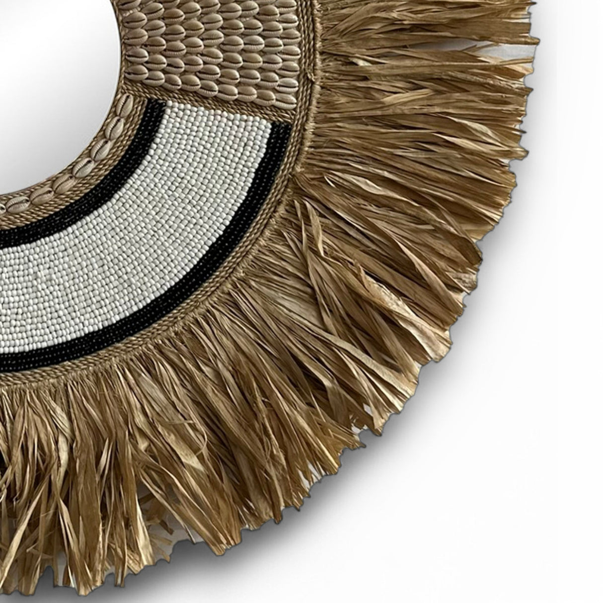Natural Frame Mirror | Beaded White & Black, Woven 70cm