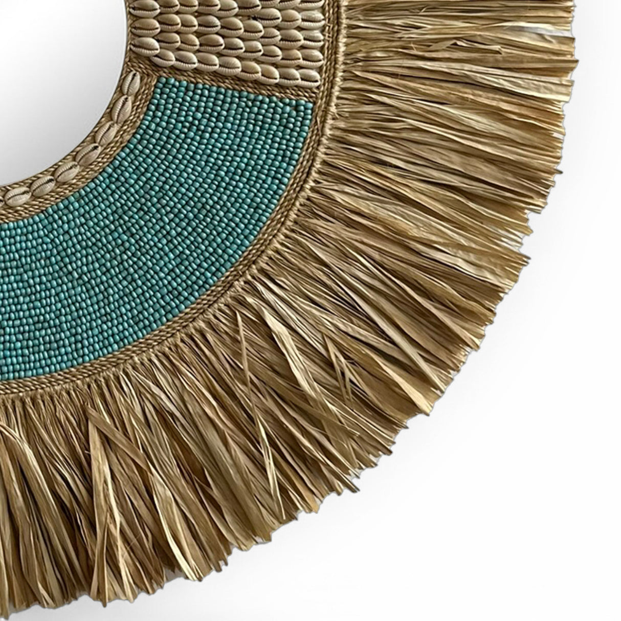 Natural Frame Mirror | Beaded Turquoise , Woven 70cm
