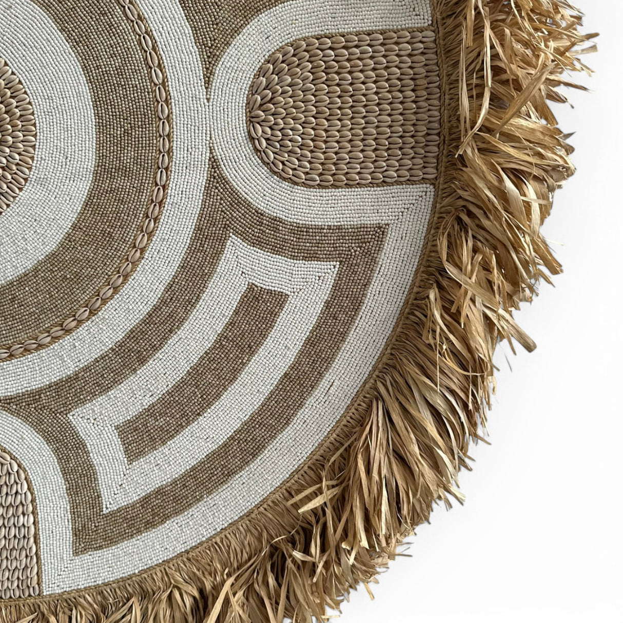 Beaded Geometric Wall Decoration | 150cm, White & Natural