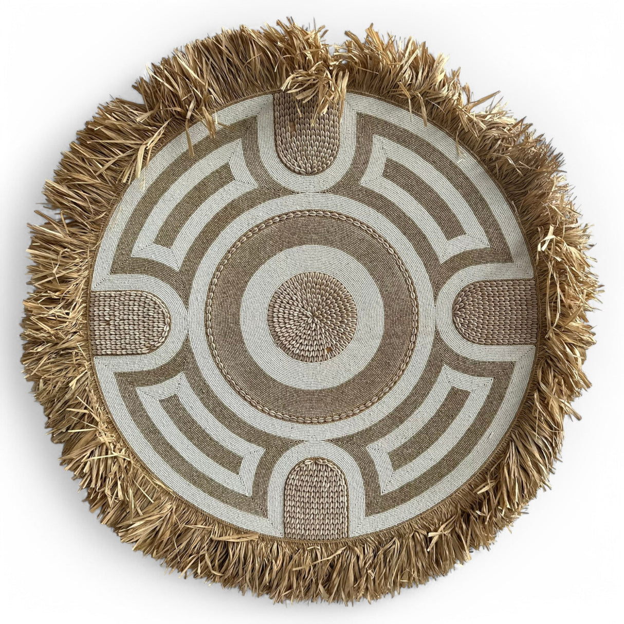 Beaded Geometric Wall Decoration | 150cm, White & Natural